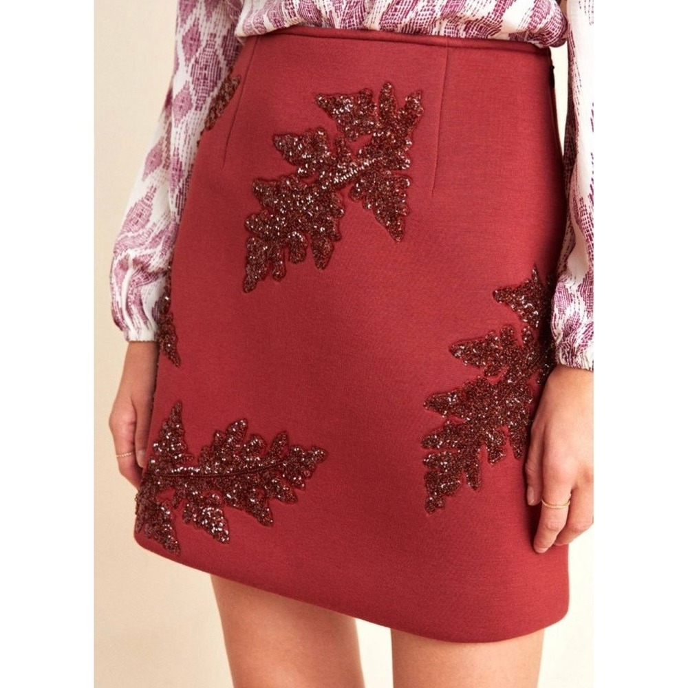 NWT DHRUV Kapoor Anthropologie‎ Red Brown Sequin Mini A-line Skirt Size 6
